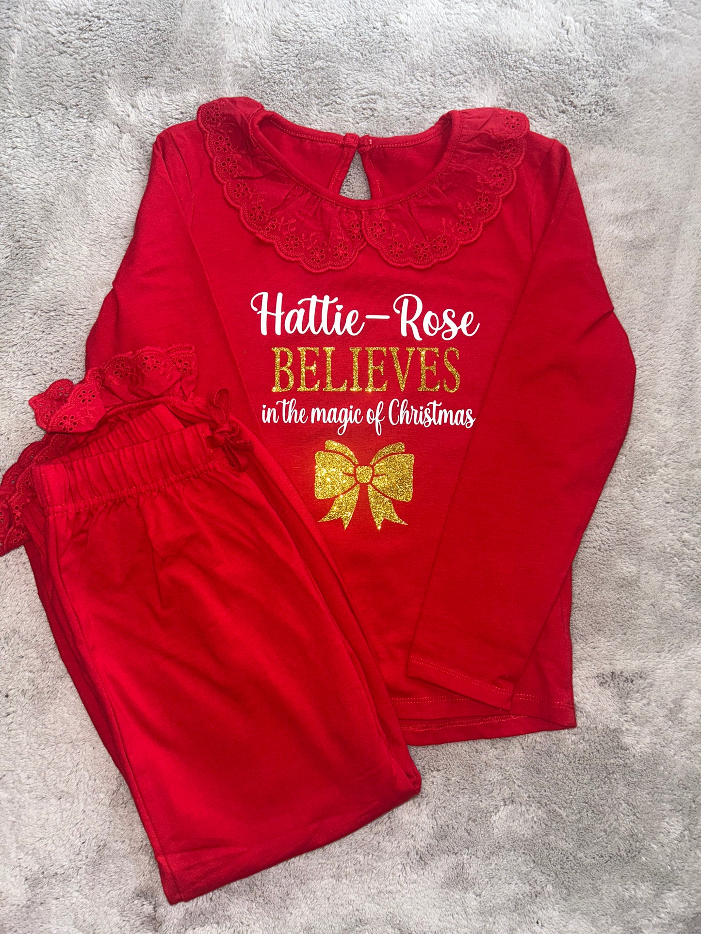 Girls frill BELIEVES Christmas pyjamas