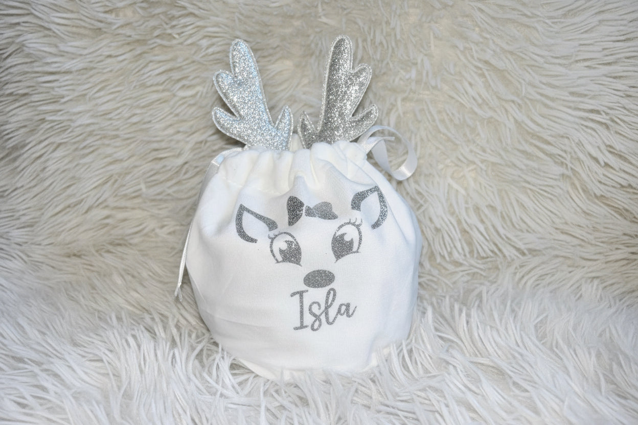 White Reindeer Face Treat Bags