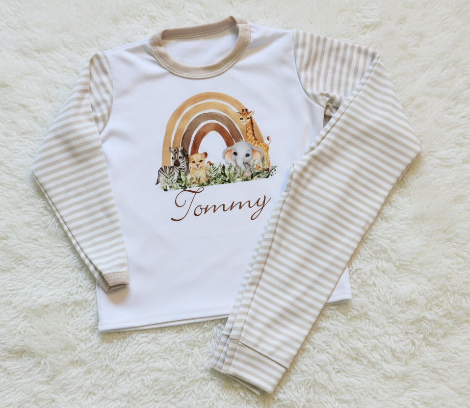 Children's Neutral Safari Print Pyjamas