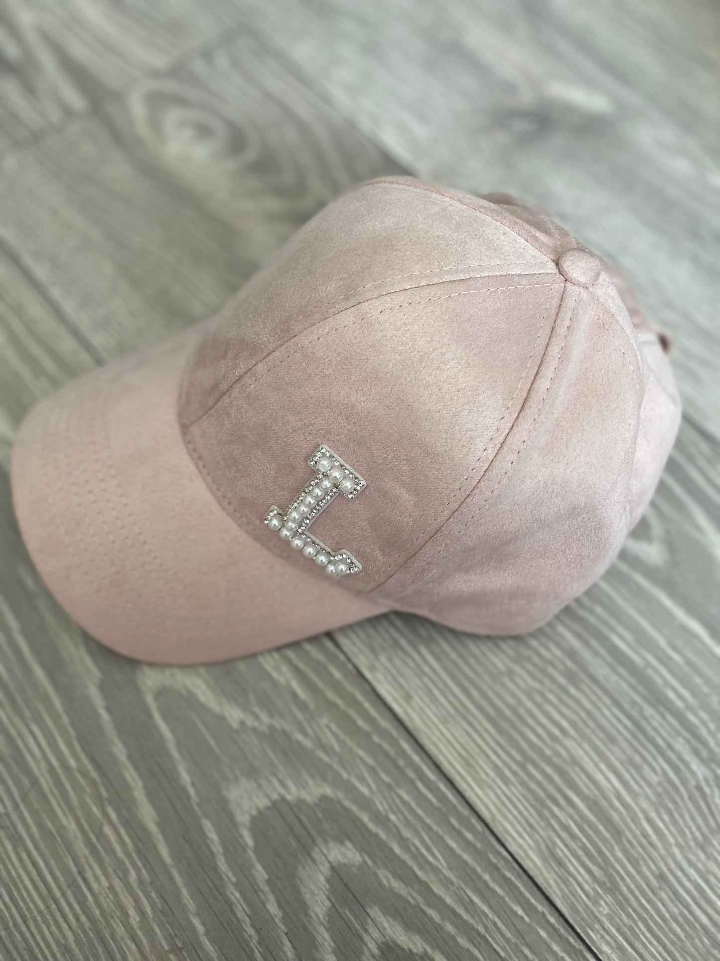 Women’s Pearl Initial Suede Baseball Cap