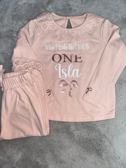 Girls Bow Frill Birthday Pyjamas
