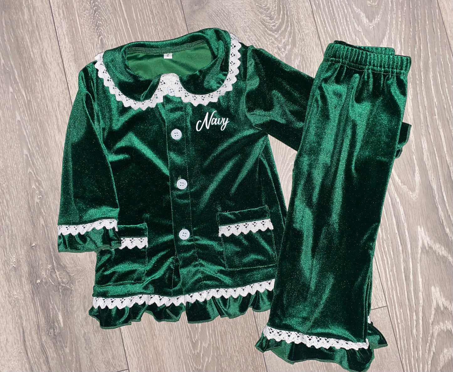 Green Christmas Velour Family Pyjamas