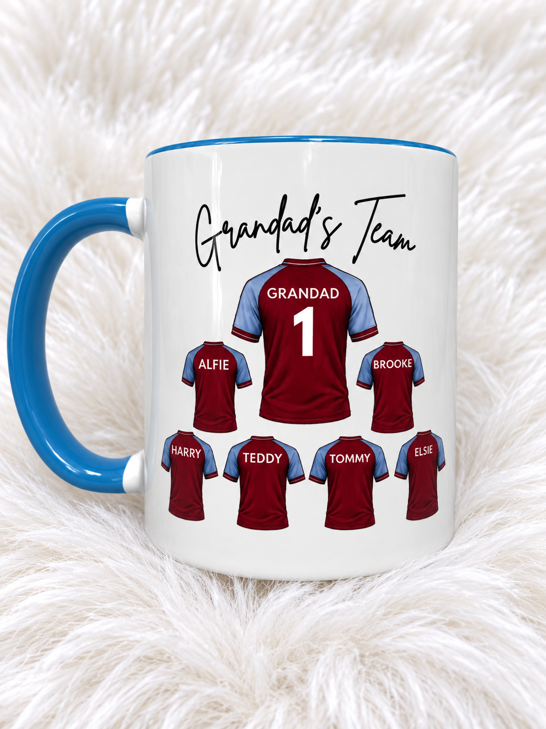 Personalised Grandad Football Mug, Grandad’s Team Mug, Custom Football Shirt Mug, Grandchildren Names Gift, Gift for Grandad