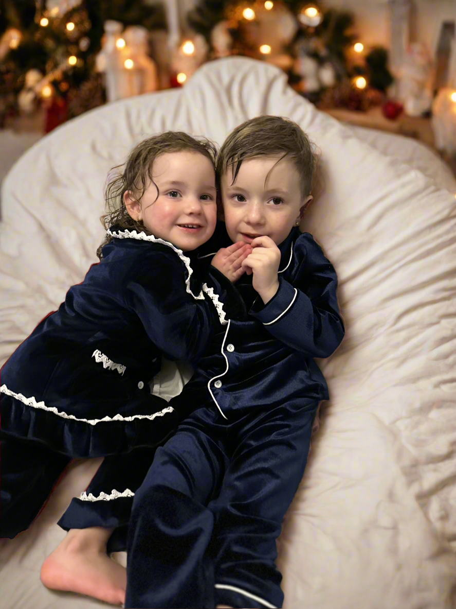 Navy Christmas Velour Family Pyjamas