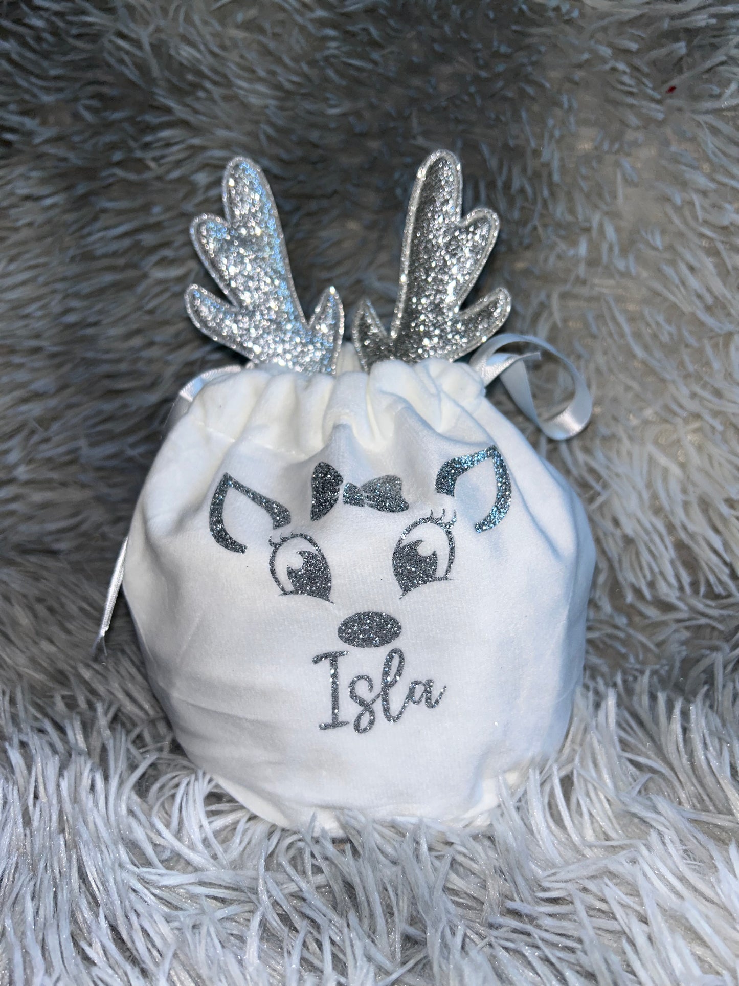 White Reindeer Face Treat Bags