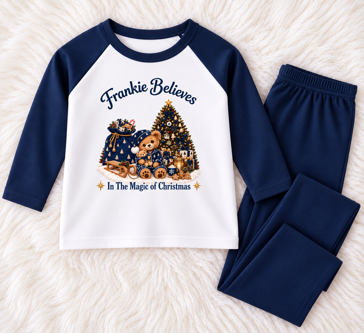 Navy Personalised Teddy Christmas Pyjamas
