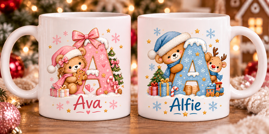 Personalised Christmas Initial Mug | Kids Christmas Mug | Cute Alphabet Mug | Christmas Eve Box Gift | Boys & Girls Xmas Mug