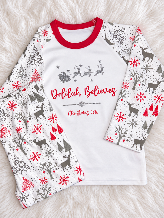 Reindeer Personalised Believes Christmas Pyjamas
