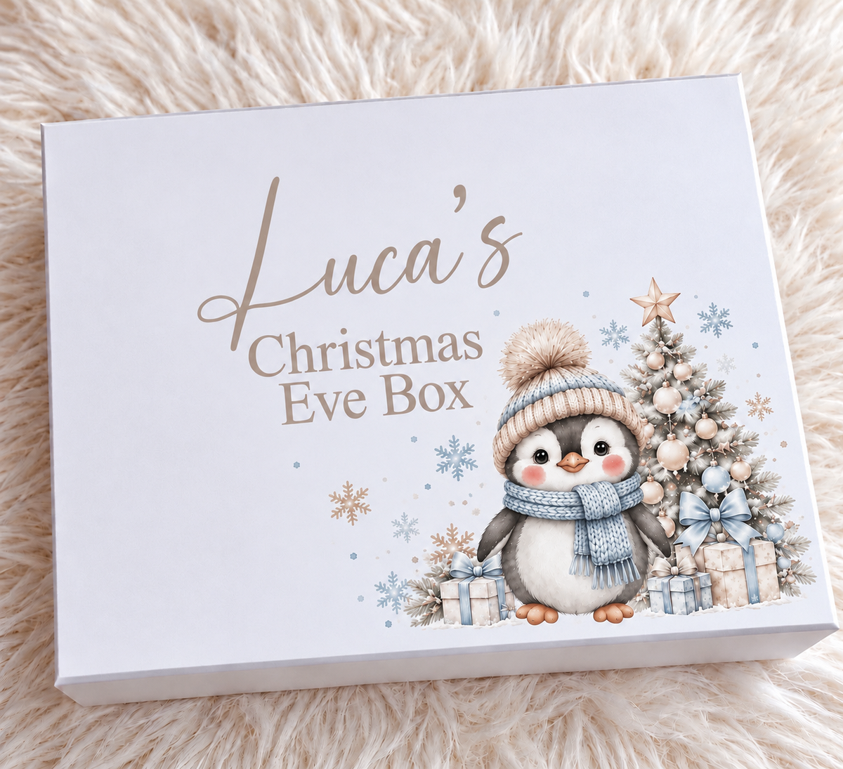 Personalised Blue Penguin Christmas Eve Box | Boys Christmas Keepsake Gift Box