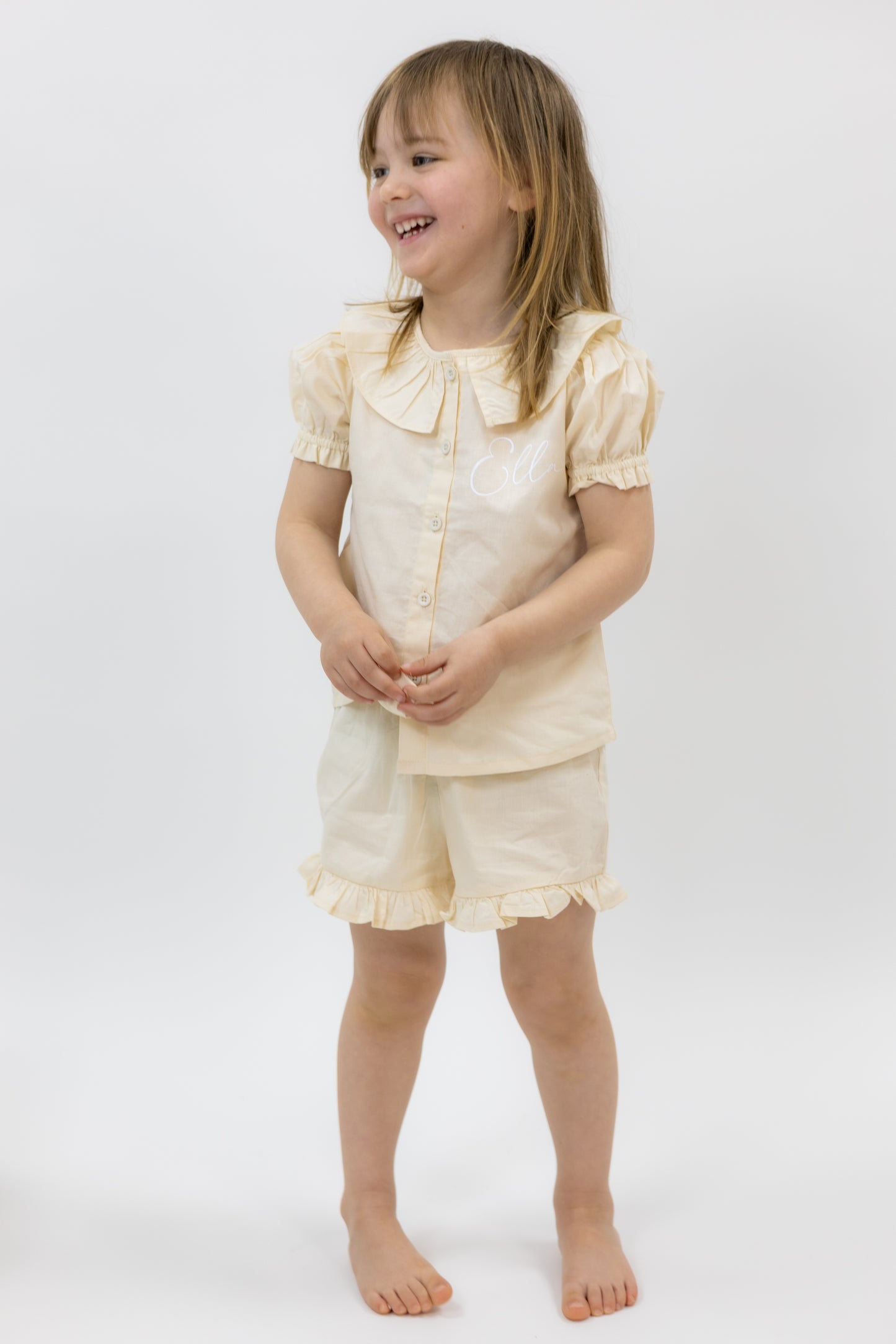 Girls Frill Linen Personalised Short Set