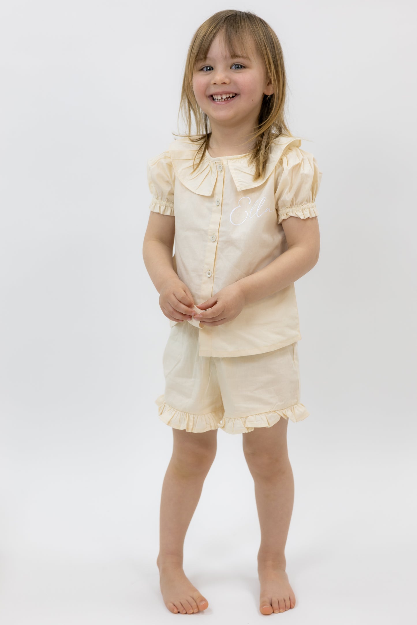 Girls Frill Linen Personalised Short Set