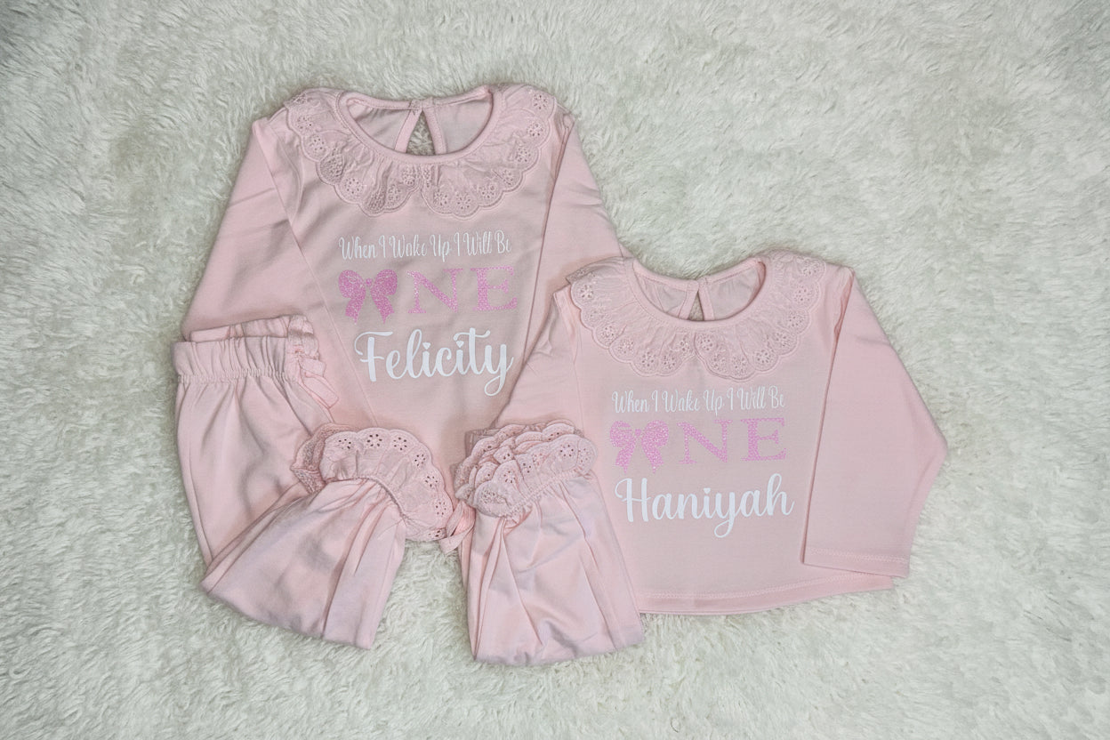 Girls Bow Age Frill Birthday Pyjamas