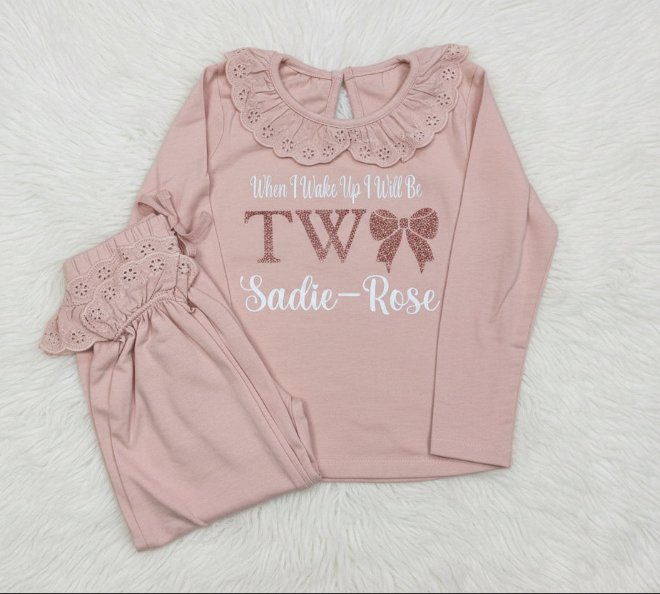 Girls Bow Age Frill Birthday Pyjamas
