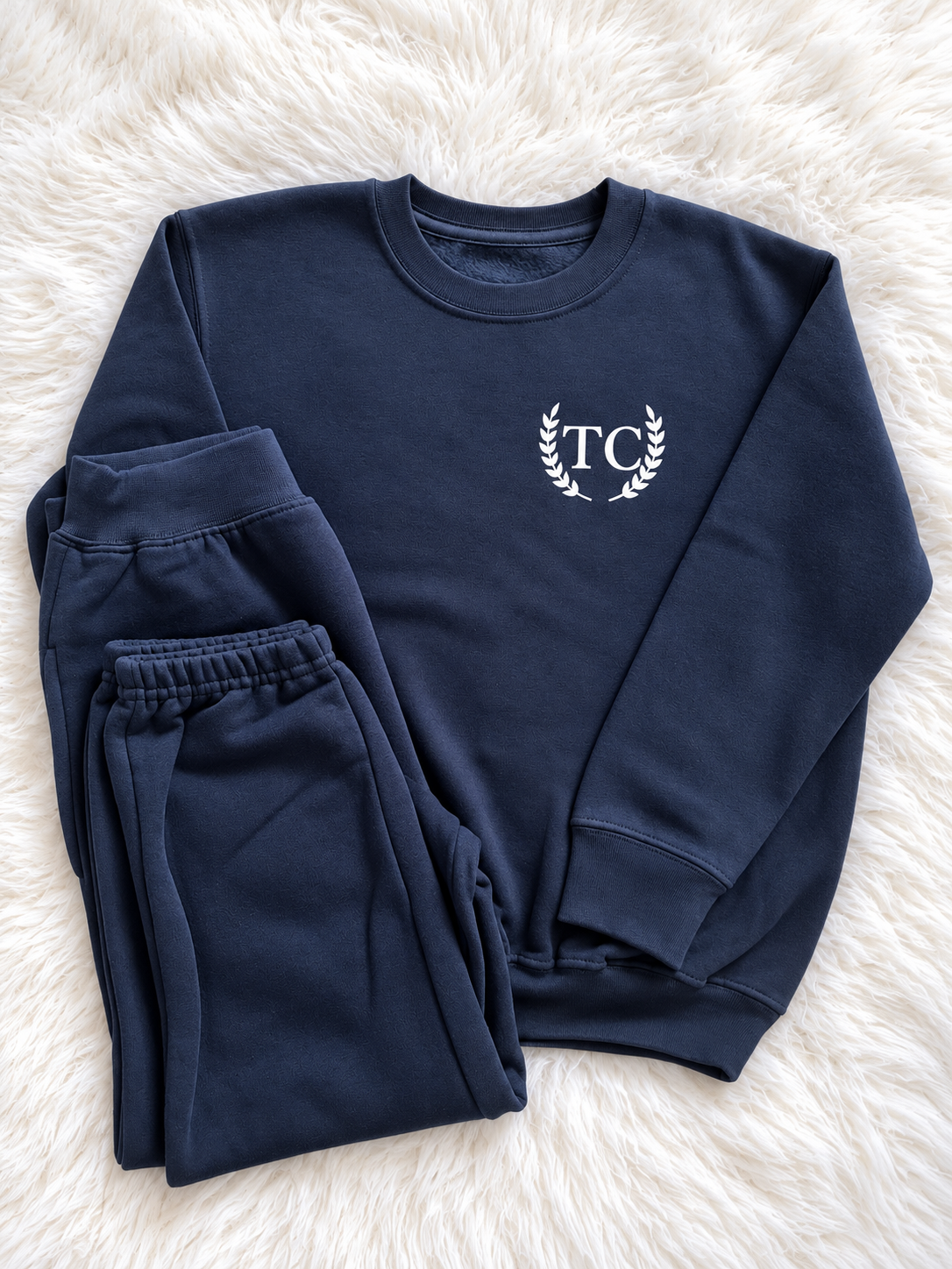 Personalised Initial Laurel Wreath Tracksuit | Unisex Fleece Lined Sweatshirt & Joggers