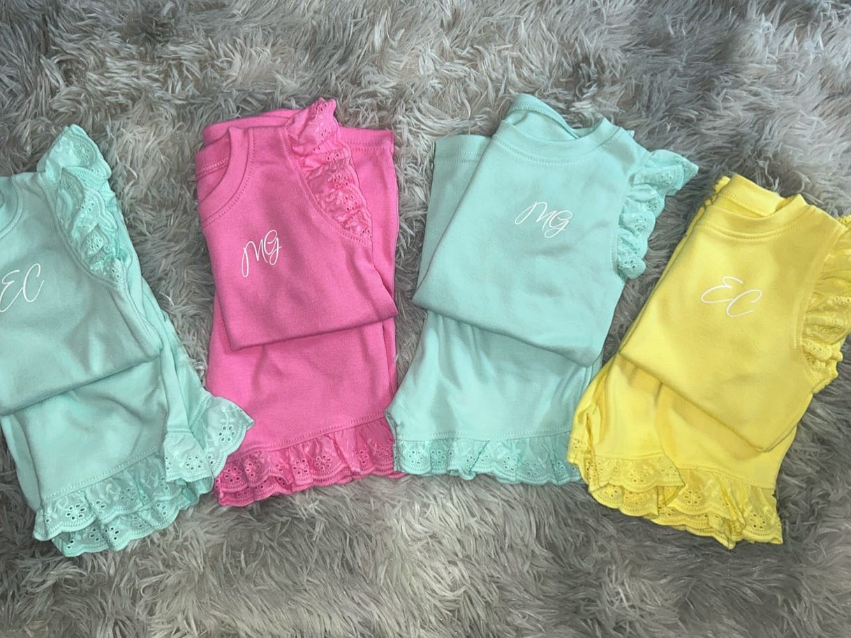 Girls Frill Sleeve Personalised Initial Short Set