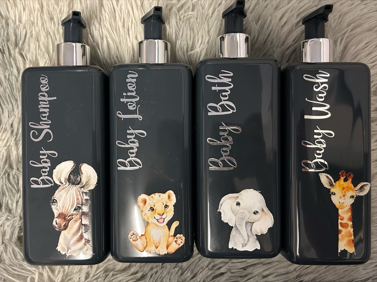 Safari themed pump bottles