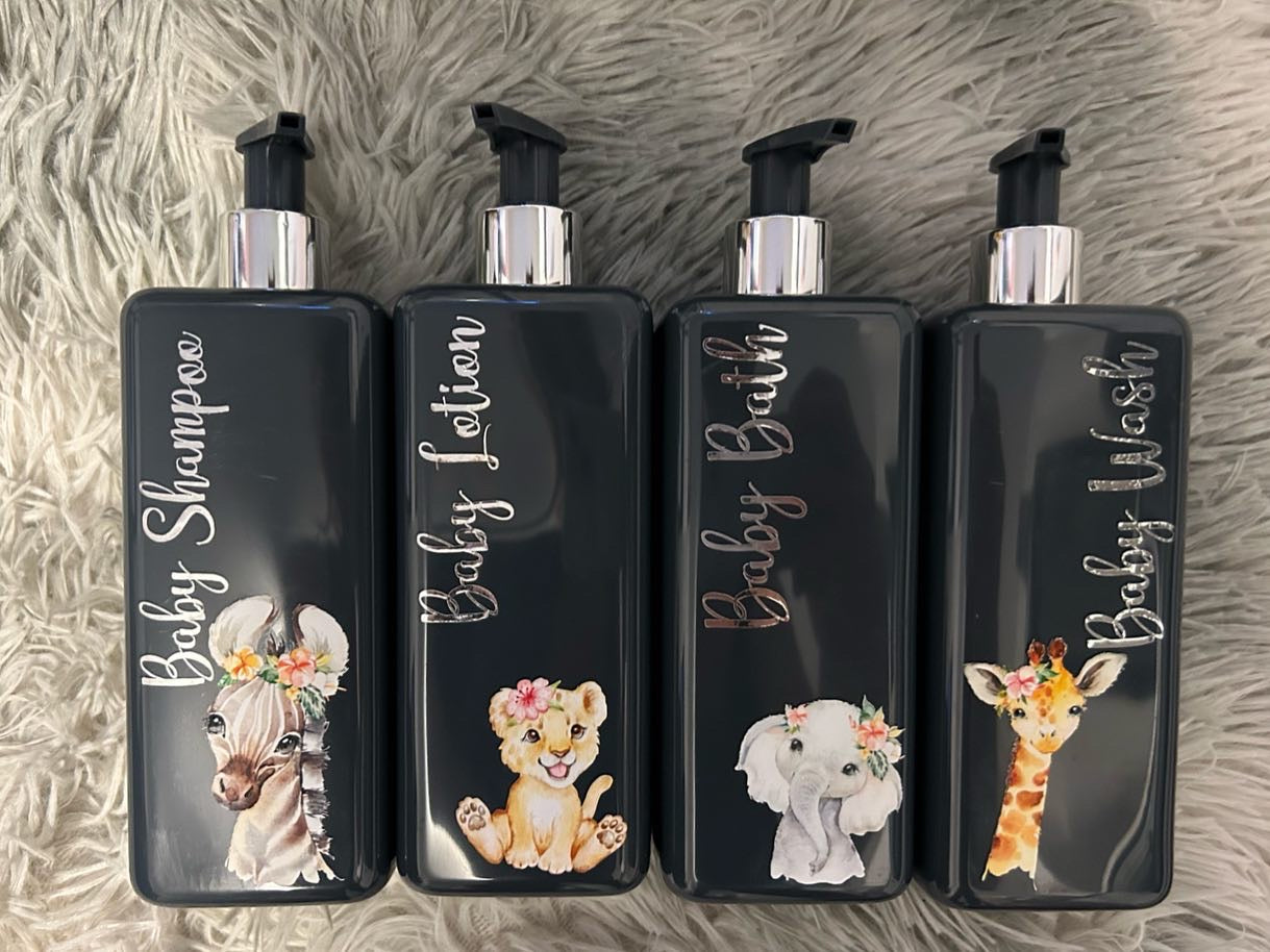 Safari themed pump bottles