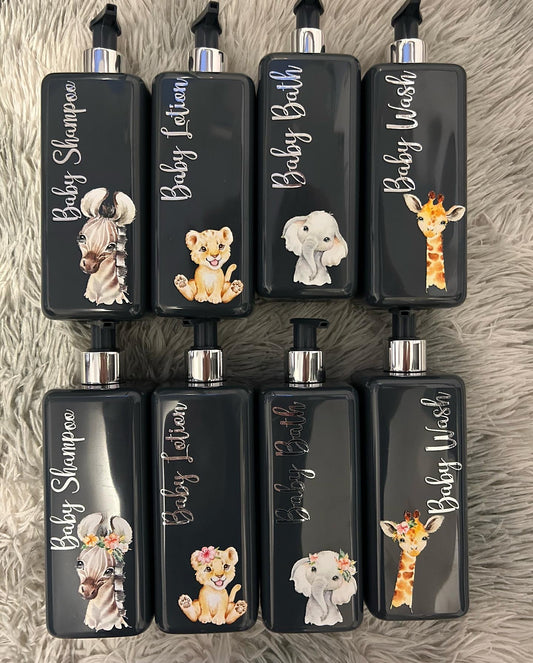 Safari themed pump bottles