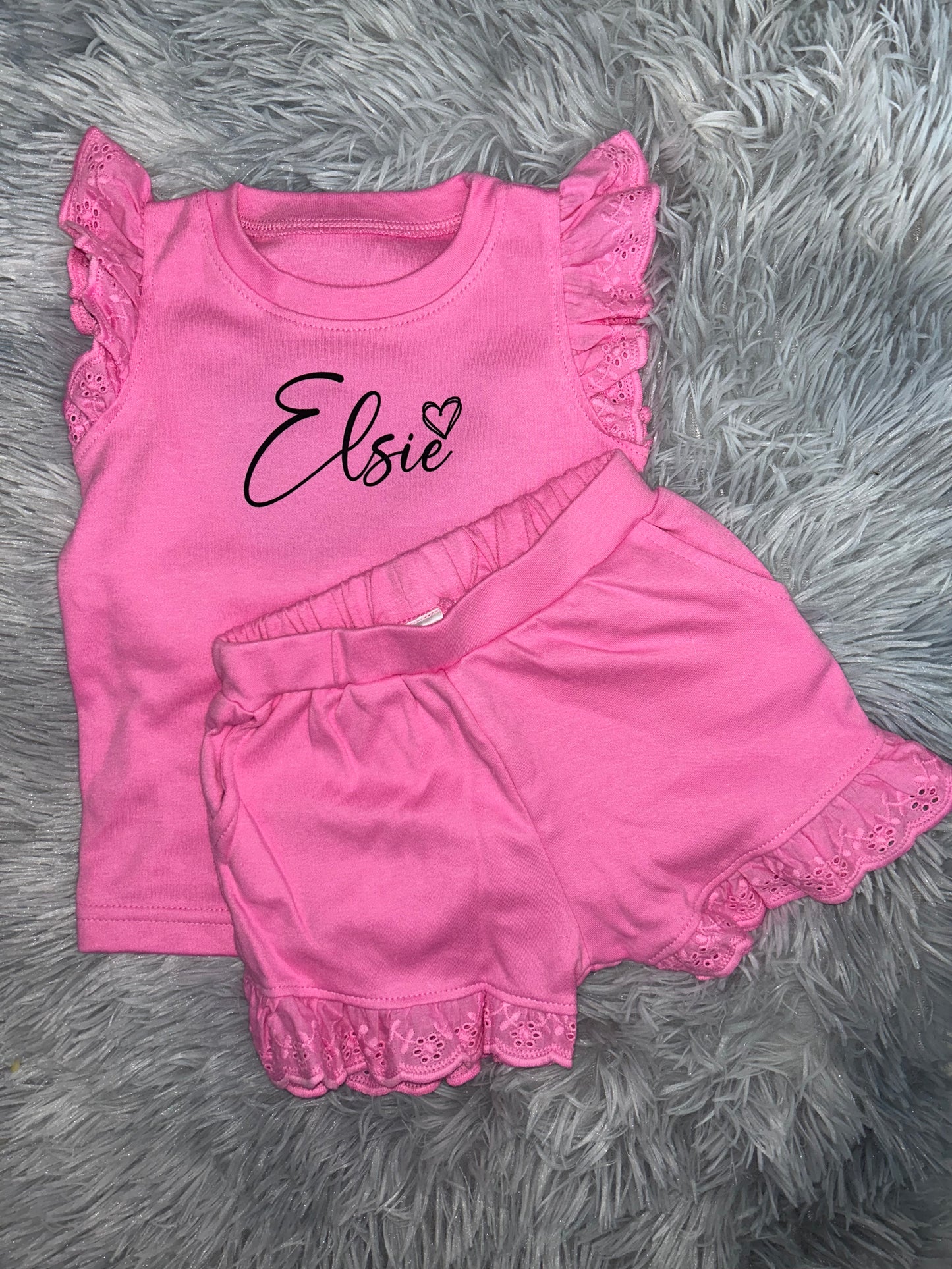 Girls Frill Sleeve Personalised Name Short Set