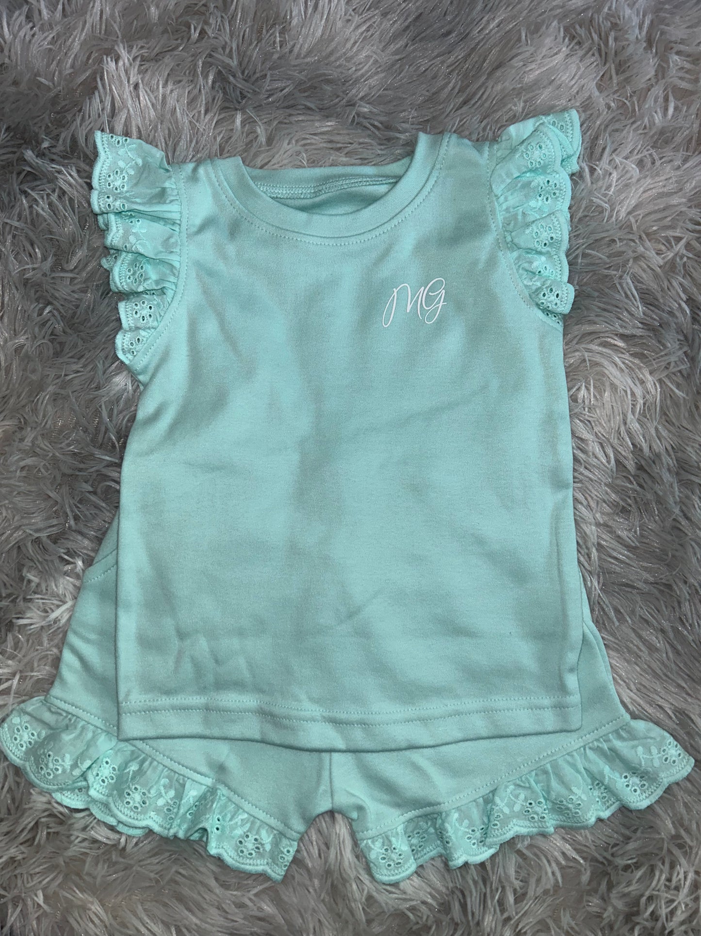 Girls Frill Sleeve Personalised Initial Short Set