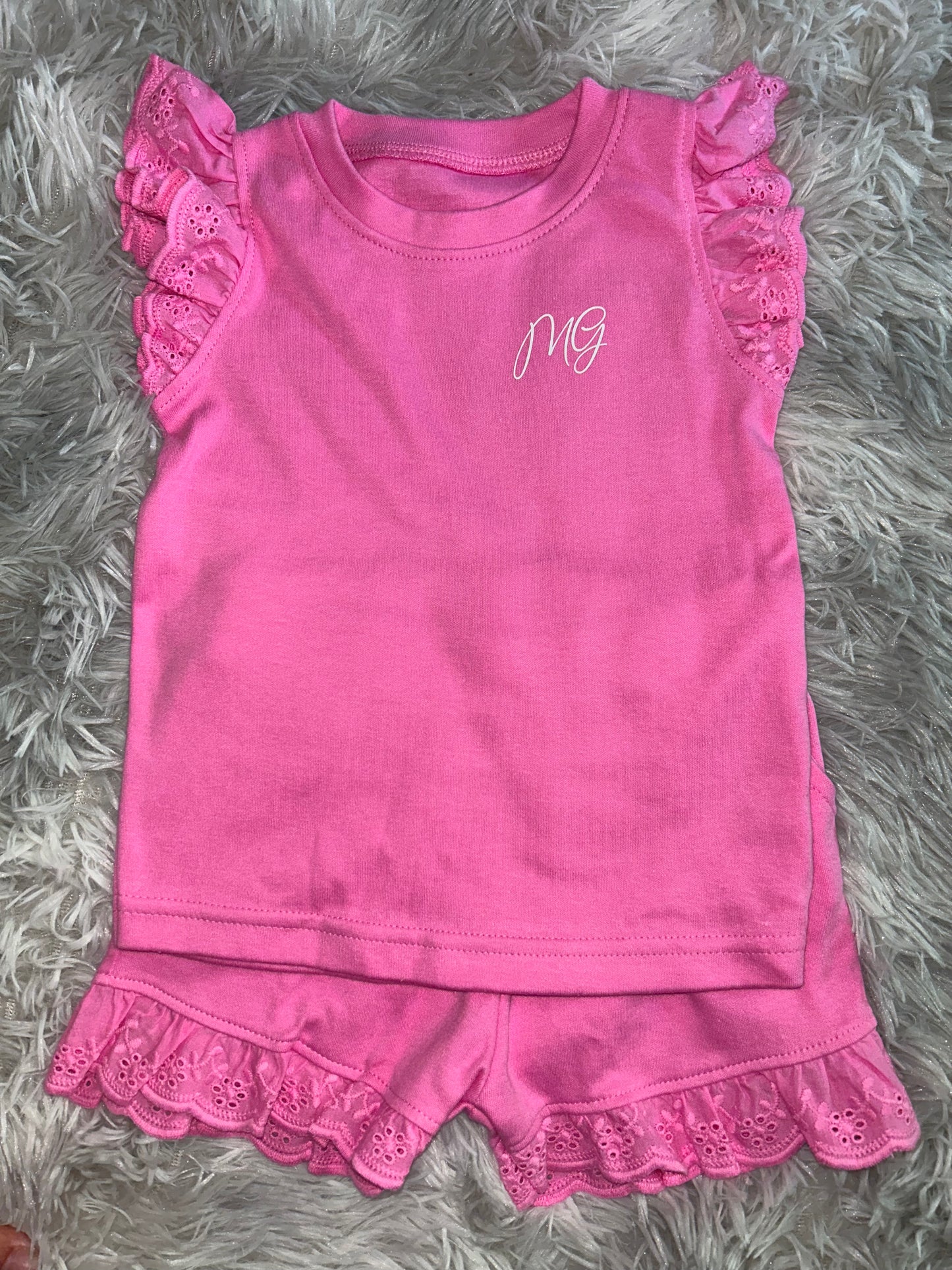 Girls Frill Sleeve Personalised Initial Short Set