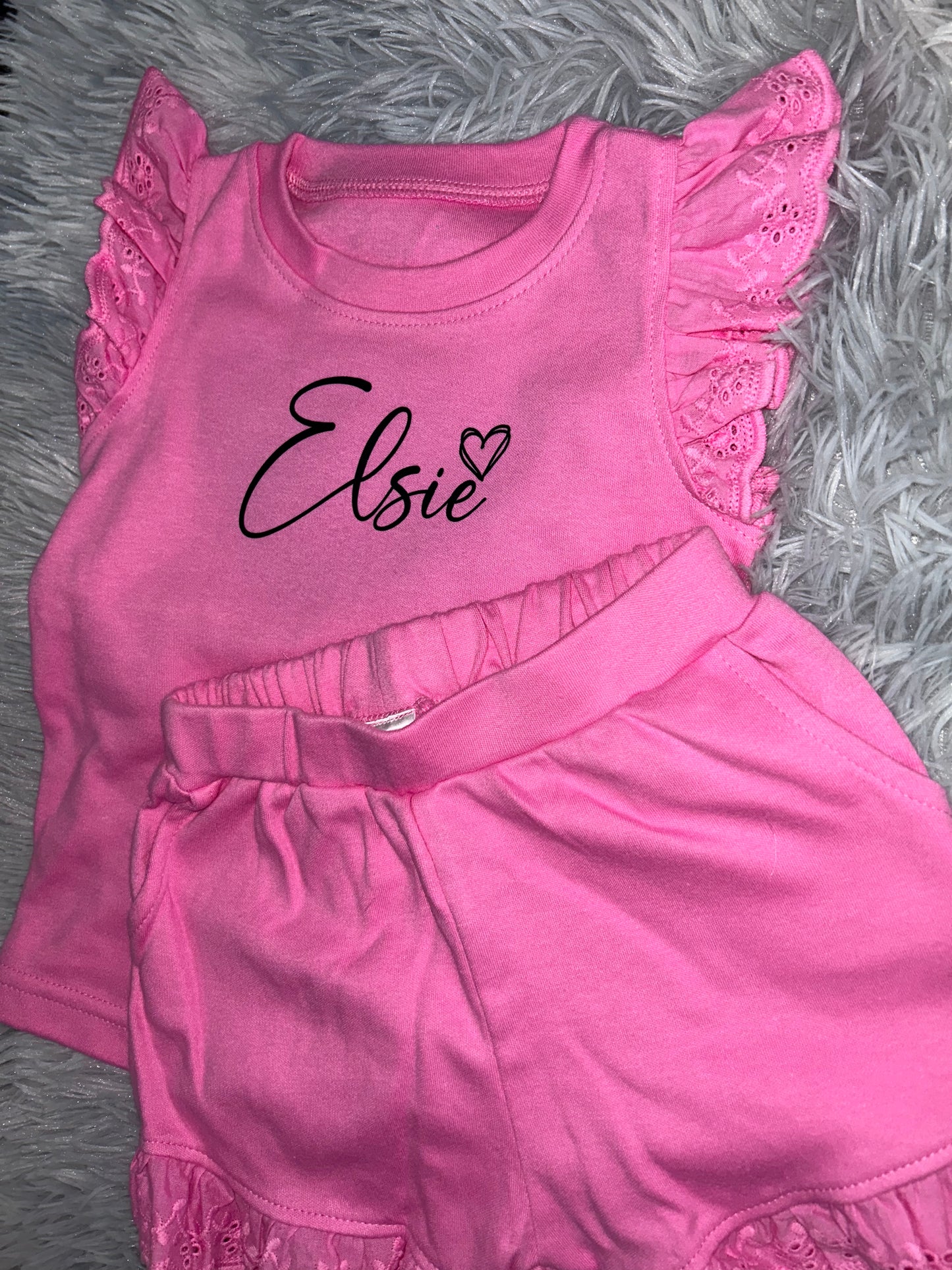 Girls Frill Sleeve Personalised Name Short Set