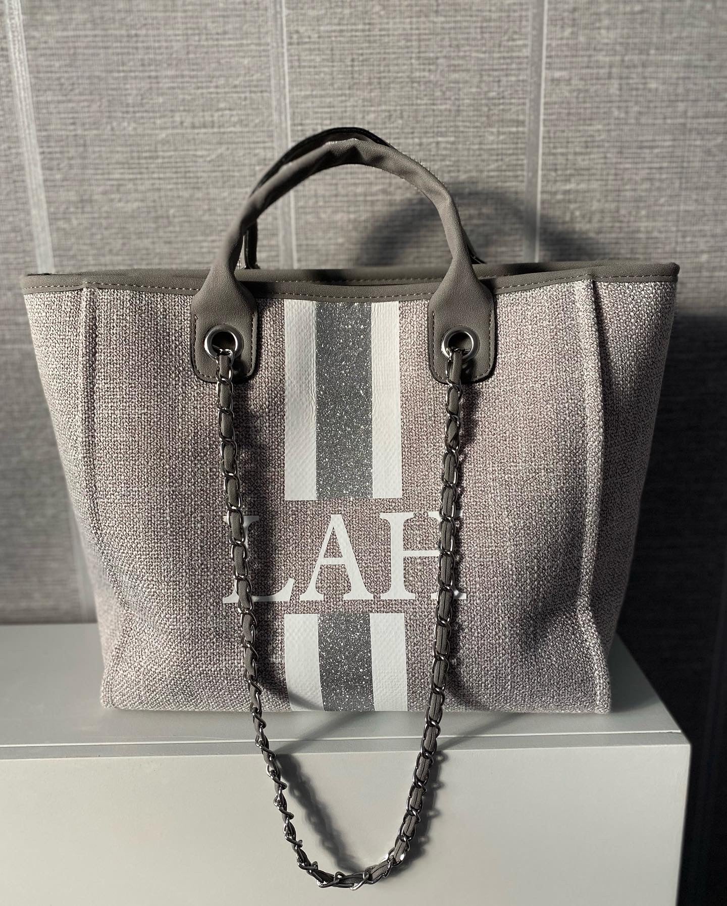 Lucy Tote Glitter Stripe Chain Bag