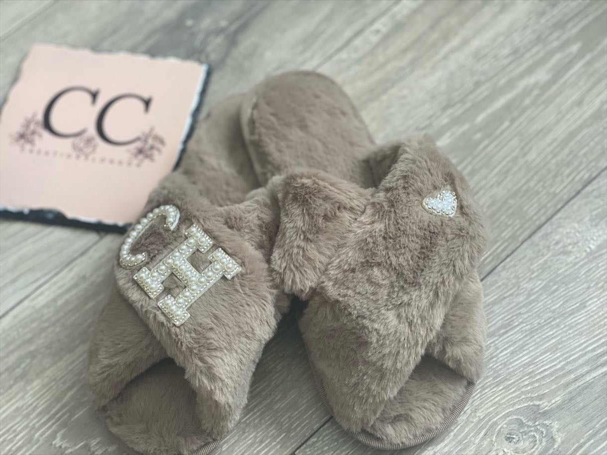 Fluffy Initial Adult Slippers