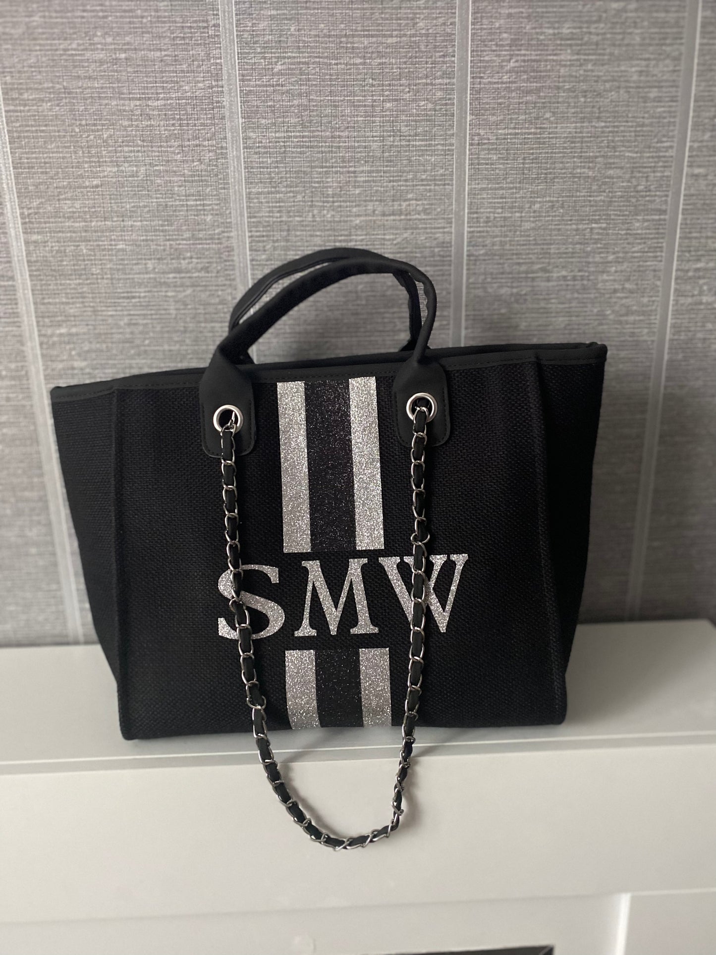 Lucy Tote Glitter Stripe Chain Bag