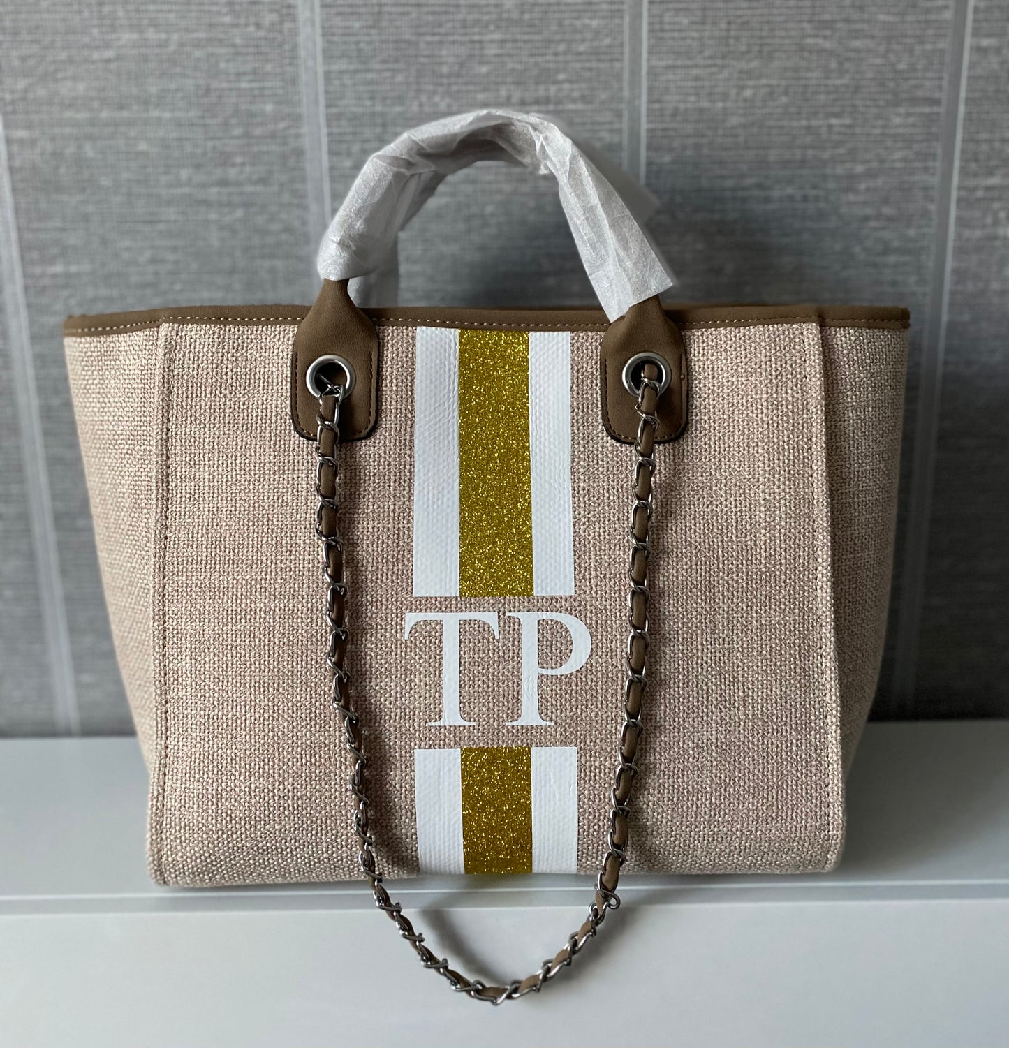 Lucy Tote Glitter Stripe Chain Bag