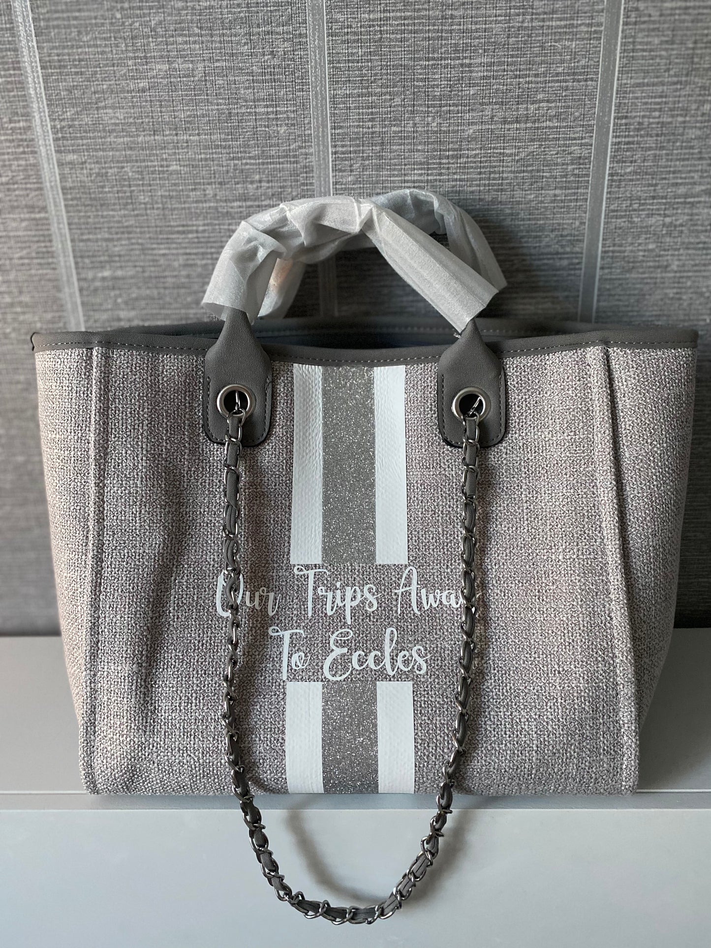 Lucy Tote Glitter Stripe Chain Bag