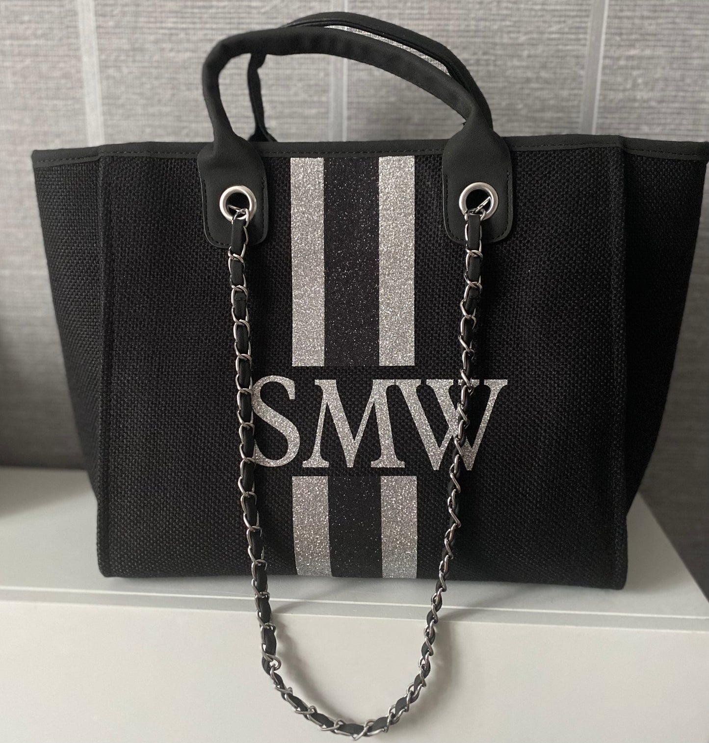 Lucy Tote Glitter Stripe Chain Bag