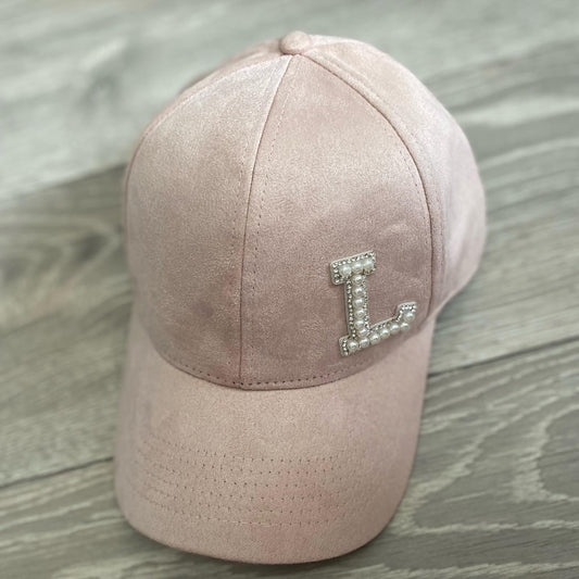 Women’s Pearl Initial Suede Baseball Cap